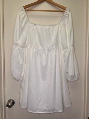 White Puff Sleeve Babydoll Mini Dress Square Neck Cottagecore XXL